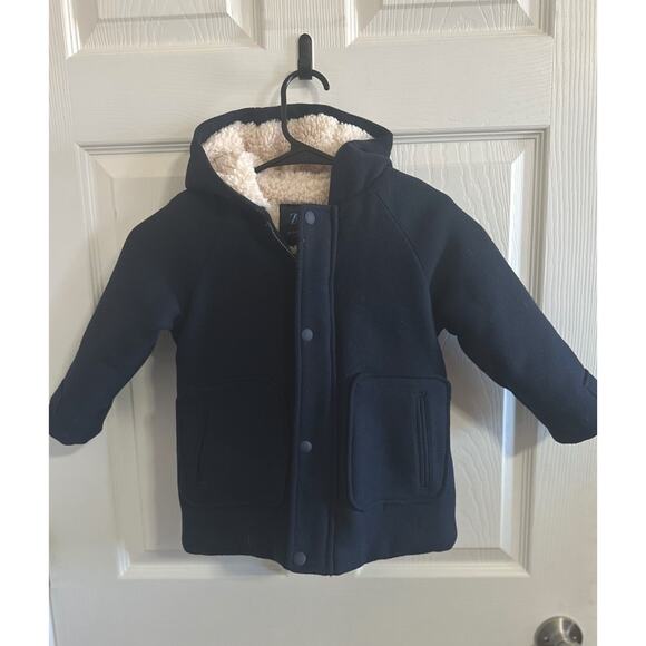 Zara Duffle Faux Shearling Lining Hooded Coat Size 2-3 Years Black Zip Up - Picture 2 of 8
